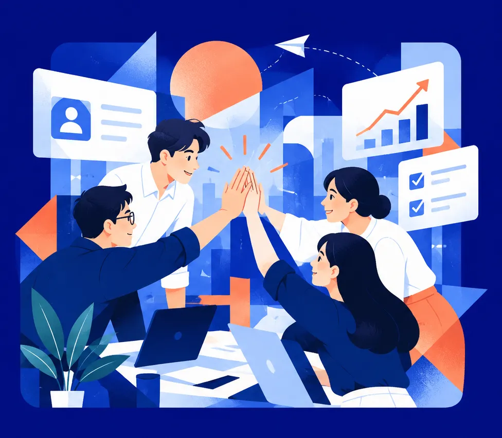 An illustration of team members high-fiving